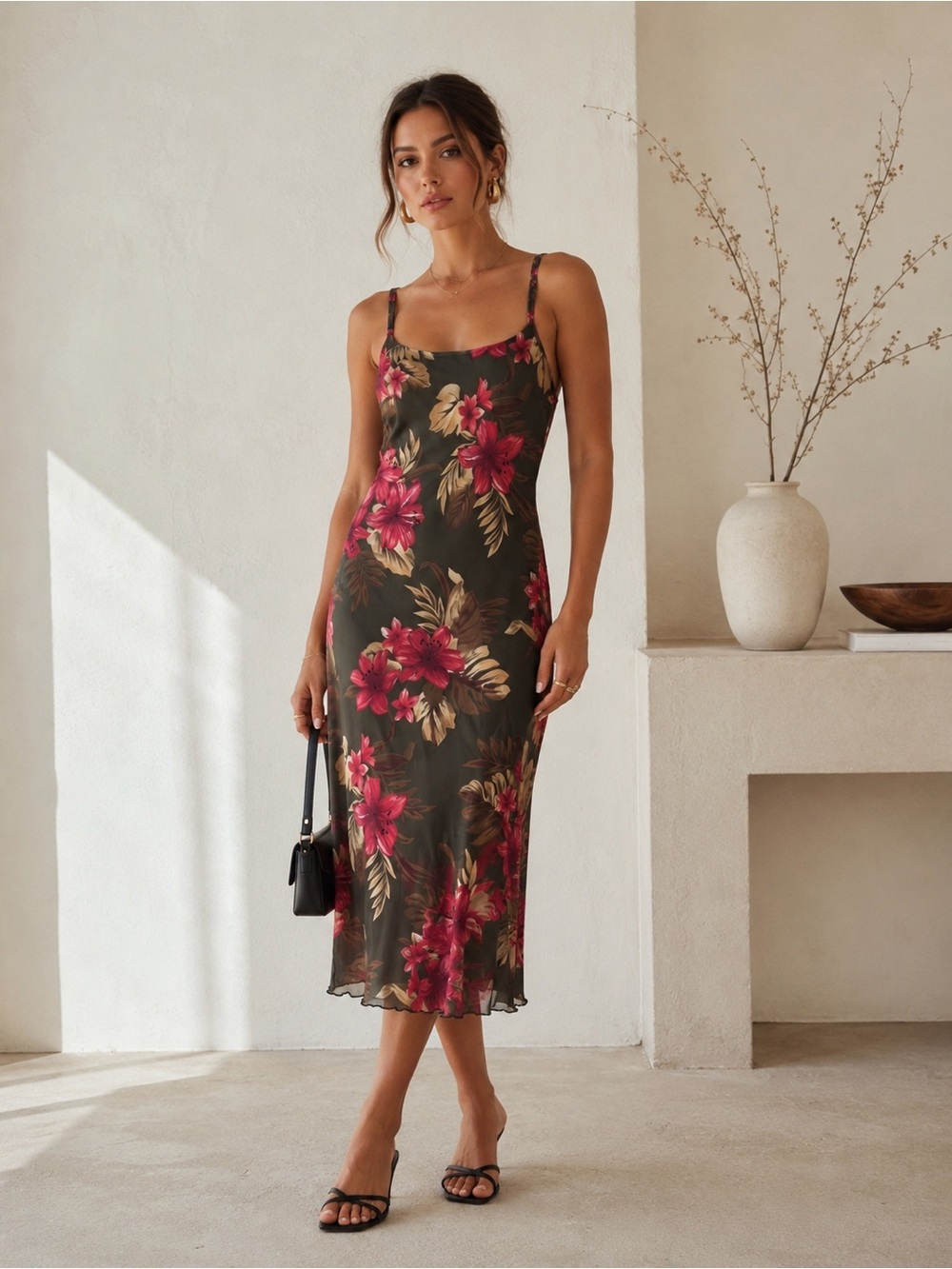 Vintage Believe Floral Mesh Midi Slip Dress Made in USA size 6